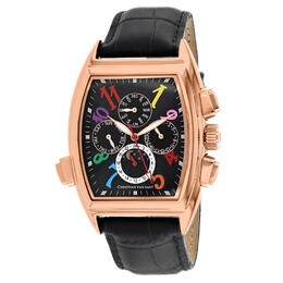 CV2137 Christian Van Sant Mens Automatic Grandeur Watch - Rose Gold/Tone Stainless Steel Case with Black Dial and Leather Strap