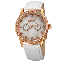 August Steiner AS8234WT Ladies Quartz Watch with White Dial and White Leather Strap