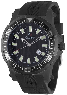 Calibre Hawk Date Black Dial Black Rubber Mens Watch sc-4h1-13-007