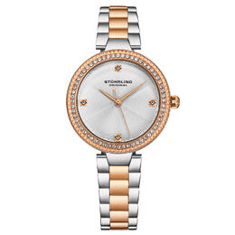 Women's Quartz Crystal Studded Rose Case Watch, Silver Dial - Model M18004