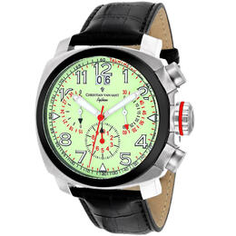 Christian Van Sant Luminous Dial Chronograph Black Leather Mens Watch 3AU1A1P48