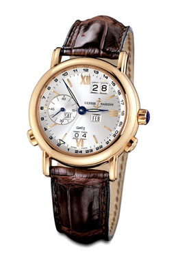 Ulysse Nardin Calibre UN-32 GMT Perpetual Automatic Mens Watch, Silver Dial, 18kt Rose Gold Case, Brown Leather Strap