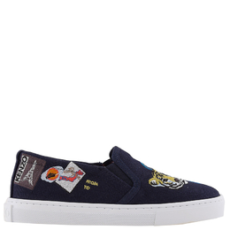 Kenzo Boys Navy Tiger Logo Print Slip-On Sneakers, Brand Size 33 (1.5 Little Kids) k59064-857