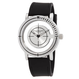 Stuhrling Original Aviator M16254 Mens Watch Silver Dial with Black Strap