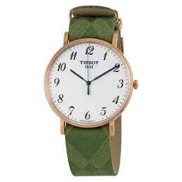 Tissot Everytime T1096103803200 - Men's White Dial Analog Quartz Watch with Green NATO Strap