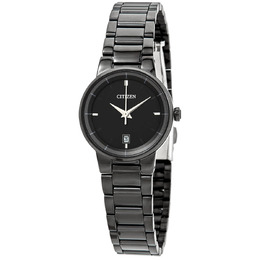 Citizen Quartz Black Dial Black Ion-plated Ladies Watch eu6017-54e