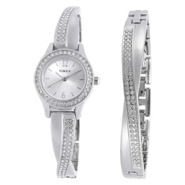 Timex Trend Quartz Crystal Silver Dial Ladies Watch and Bracelet Set tw2t58000