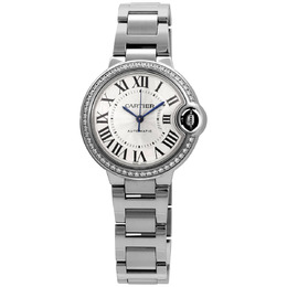 Cartier Ballon Bleu Automatic Diamond Silver Dial Ladies Watch w4bb0023
