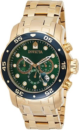 Invicta Pro Diver Chronograph Green Dial 18kt Gold-plated Mens Watch, Article No: 0075