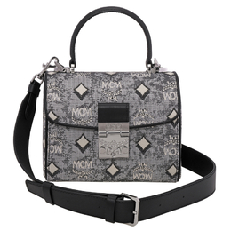 MCM Ladies Grey Satchel in Vintage Jacquard Monogram mwebatq01eg