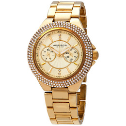 Akribos XXIV Gold Tone Dial Multi-function Ladies Watch ak789yg