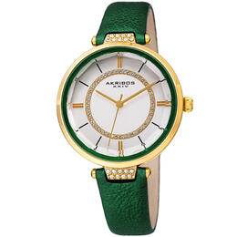 Akribos XXIV Quartz White Dial Green Leather Ladies Watch ak1116gn