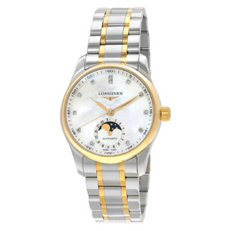 Longines Master Collection Automatic Moon Phase Watch with White Mother of Pearl Dial Diamonds