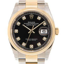 Rolex Datejust 36 Black Diamond Dial Mens Steel and 18k Yellow Gold Jubilee Watch 126203BKDO m126203-0022