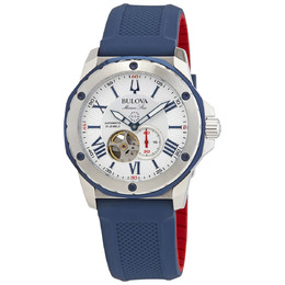 Bulova Marine Star Automatic Silver White Dial Mens Watch 98a225