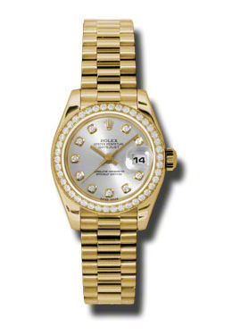 Rolex Lady-Datejust 26 Silver Dial 18K Yellow Gold President Automatic Ladies Watch 179138sdp