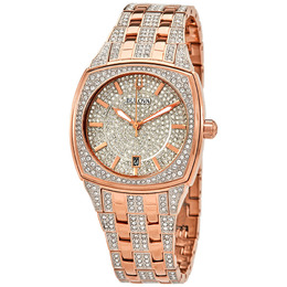 Bulova Quartz Crystal Pave Dial Mens Watch 98b324