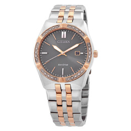 Equipped with a gold-tone folding clasp incorporating anti-pinch technology for secure and safe operation, ensuring easy adjustment without compromising strap integrity or latching mechanism. This watch is rated water-resistant up to 100 meters / 330 feet depth.