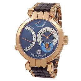 Pre-owned Harry Winston Premier Excenter Time Zone Hand Wind Blue Dial Mens Watch 200-mmtz39r