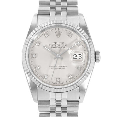 Pre-owned Rolex Datejust 36 Automatic Chronometer Diamond Silver Dial Mens Watch Ref. 16234 SDJ (arb26074)