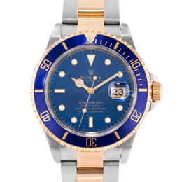 Pre-owned Rolex Submariner Date Automatic Chronometer Blue Dial Mens Watch 16613 blso