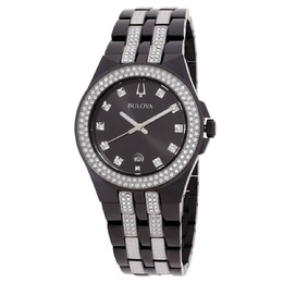 Bulova Quartz Crystal Black Dial Mens Watch & Dog Tag 98k101