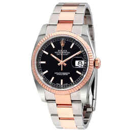 Rolex Oyster Perpetual Datejust 36 Black Dial Stainless Steel and 18K Everose Gold Bracelet Automatic Mens Watch 116231bkso