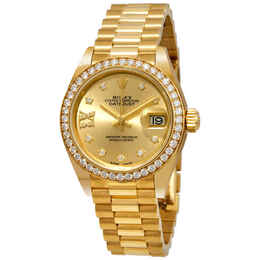 Rolex Lady-Datejust Champagne Diamond Dial 18kt Yellow Gold President Watch 279138CRDP m279138rbr-0006