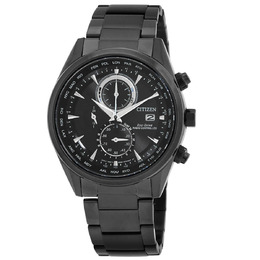 Citizen Perpetual Alarm World Time Chronograph GMT Black Dial Mens Watch at8265-81e