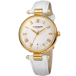 Akribos XXIV Quartz White Dial White Leather Ladies Watch ak1070wt
