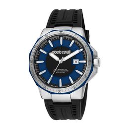 Roberto Cavalli Mens Fashion Quartz Watch rv1g182p0021 - Blue Dial, Stainless Steel & Silicone Strap