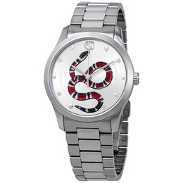 Gucci G-Timeless Silver Dial with Snake Motif Stainless Steel Watch ya1264076