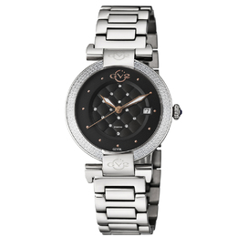 Gevril Berletta Ladies Quartz Watch 1500.7 - Black Dial, Silver Stainless Steel Case and Bracelet
