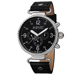 August Steiner Mens Watch AS8131SSB: Black Dial, Silver-Tone Composite Metal Case with Black Leather Strap