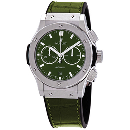 Pre-owned Hublot Classic Fusion Chronograph Satin-finished Green Sunray Dial Mens Watch 541.nx.8970.lr