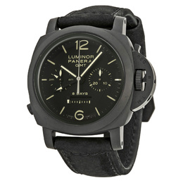 Pre-owned Panerai Luminor 1950 Chrono Monopulsante 8 Days Gmt GMT Chronograph Black Dial Mens Watch pam00317