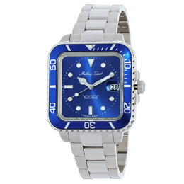 Mathey Tissot Mathy Vintage Square Quartz Mens Watch H902QABU - Blue Dial, Stainless Steel Case with Date Display and Mineral Crystal