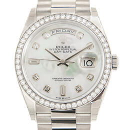 Rolex Day-Date 36 Mother of Pearl Diamond Dial 18kt White Gold President Watch 128349mdp