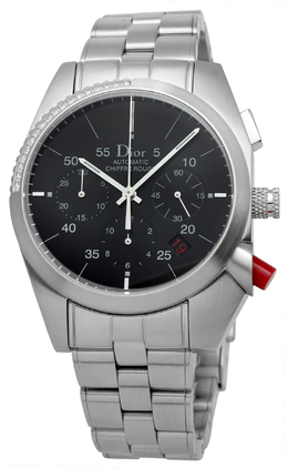 Pre-owned Dior Chiffre Rouge Chronograph Hand Wind Diamond Black Dial Mens Watch 084612m001