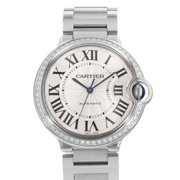 Pre-owned Cartier Ballon Bleu 36Mm Automatic Diamond Silver Dial Ladies Watch w4bb0017