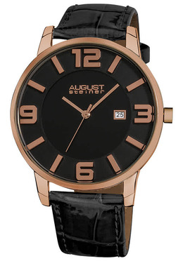 August Steiner Black Dial Rose Gold-tone Metal Black Leather Mens Watch as8055rg