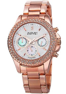 August Steiner White Dial Rose Gold-tone Ladies Watch as8100rg