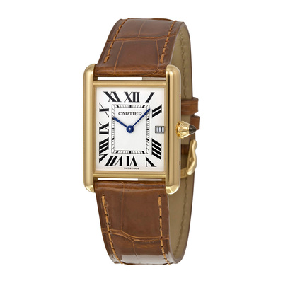 Pre-owned Cartier Tank Silver Grained Dial Mens Watch W1529756 (brown, arb13308)