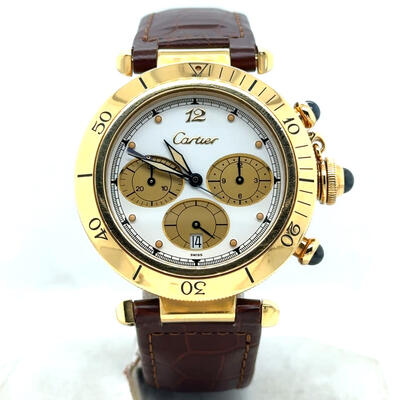 Pre-owned Cartier Pasha de Cartier Chronograph Quartz White Dial Ladies Watch WJ130 WJ130009 (brown, arb5042)
