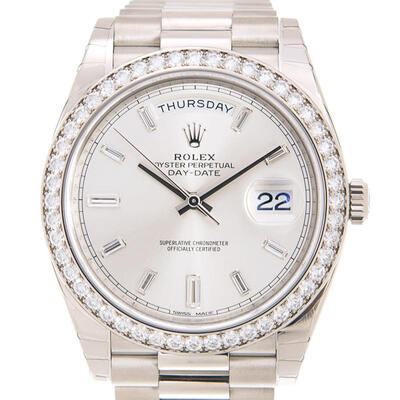 Rolex President Day Date 228349SDP, 18kt White Gold Case with Diamond Bezel, Silver Dial with Diamonds (arb6628)
