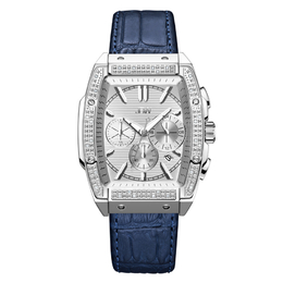 JBW Echelon Quartz Silver Dial Blue Leather Mens Watch j6379c