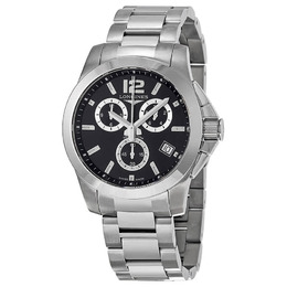 Longines Conquest Chronograph Black Dial Stainless Steel Mens Watch L36604566 l3.660.4.56.6