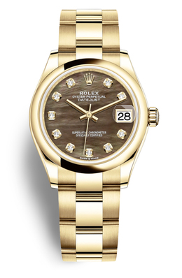 Rolex Datejust 31 Black Mother of Pearl Diamond Ladies 18kt Yellow Gold Oyster Watch, Ref. No: [Article Number]