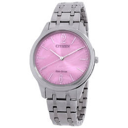 Citizen Elegance Eco-Drive Watch EM0411-71X Pink Dial Ladies Edition Silver Case and Bracelet