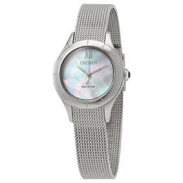 Citizen White Mother of Pearl Dial Stainless Steel Mesh Ladies Watch EM0780-83D